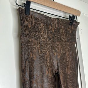 SPANX brown and black snakeskin faux leather leggings size M. Like new